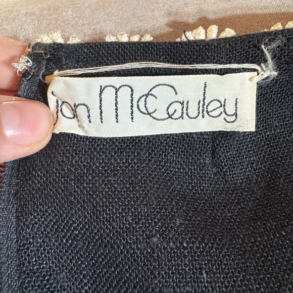 Vintage Jon McCauley Black Linen Daisy Trim Dress – Size Small - Picture 6 of 8